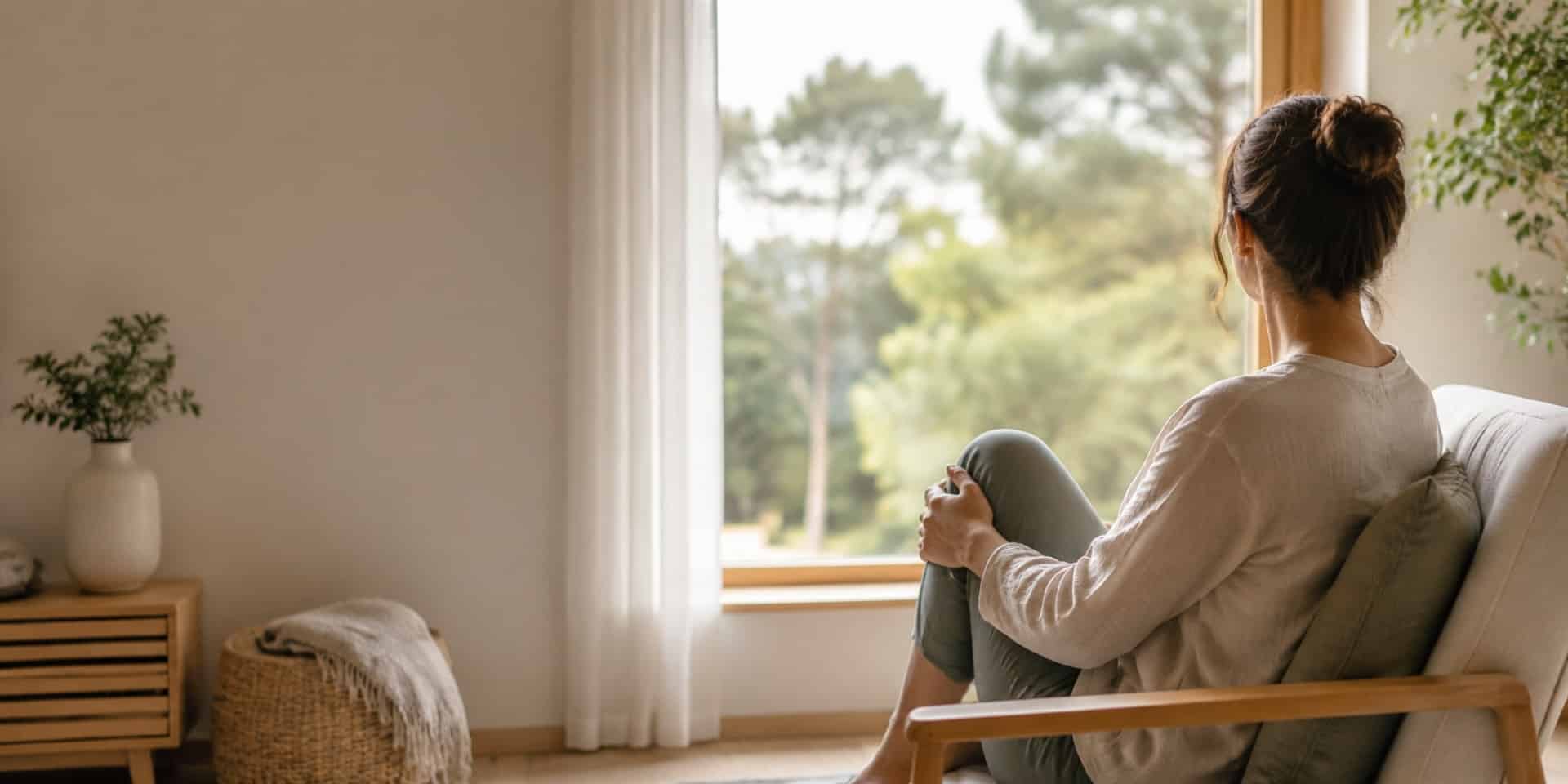Woman sitting quietly by a window, representing hypnotherapy for anxiety and generalised anxiety disorder