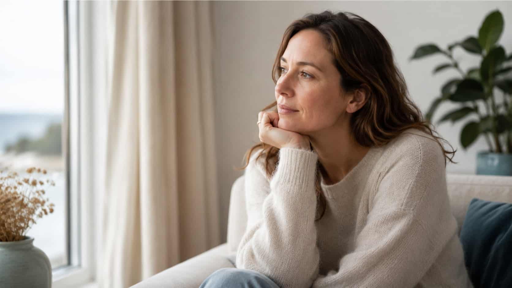 Woman reflecting on her thoughts and emotional wellbeing